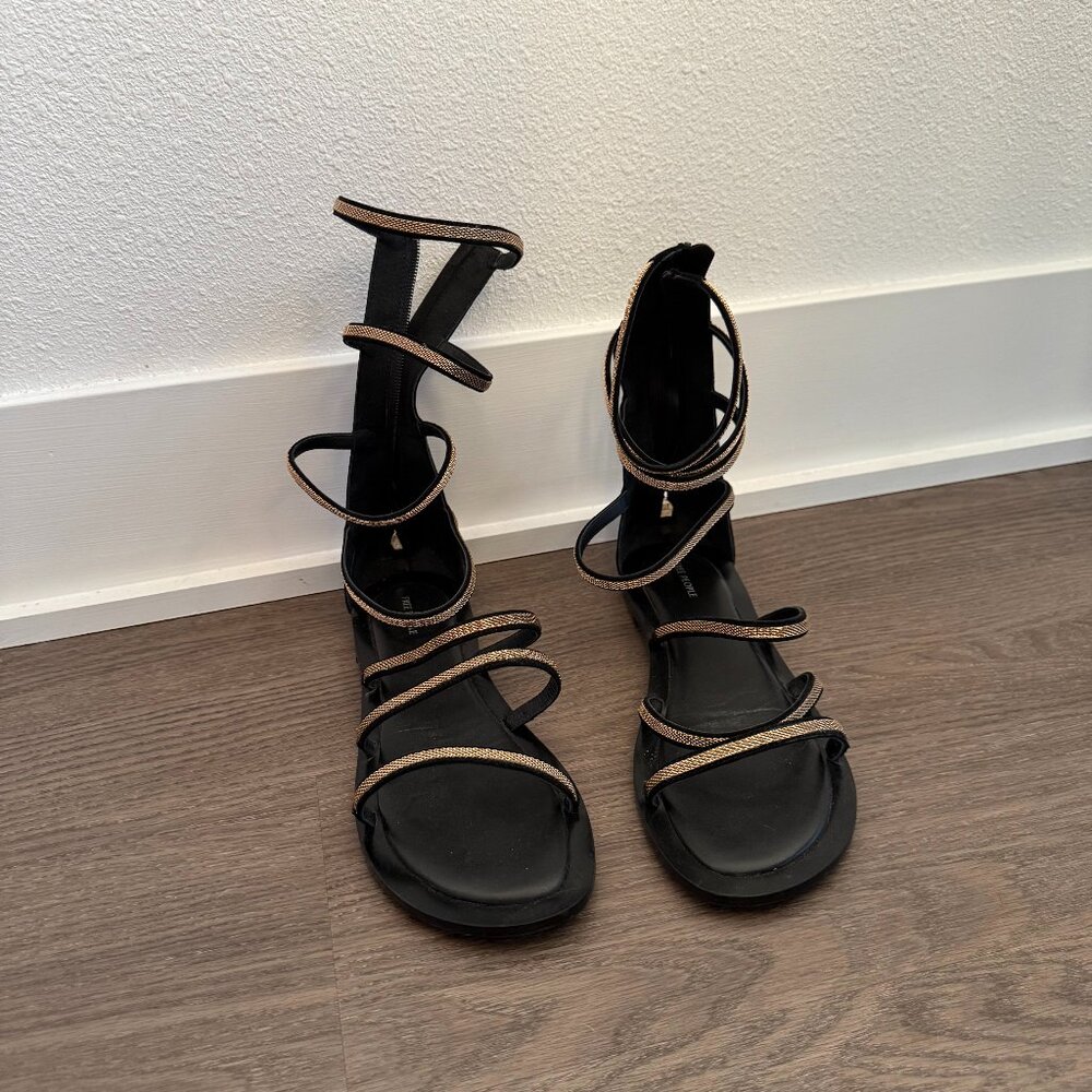 FREE PEOPLE GLADIATOR BLACK AND GOLD SANDALS